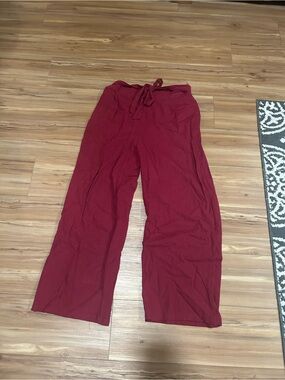 Bohemian Wide-Leg Tie Waist Pants Burgundy Causal Fit